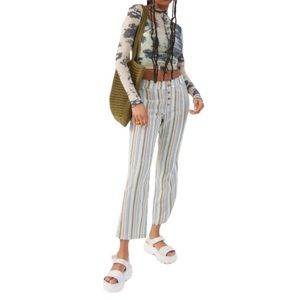 UO Anya Yarn-Dyed Trouser Pant Blue Multi Size 8